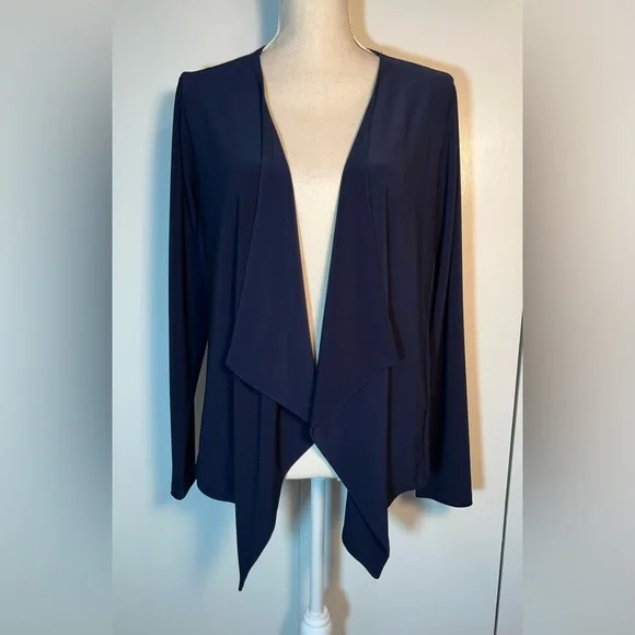 Sympli Open Front Shrug Jacket Women’s Size L Navy Blue Handkerchief Style Lapel - Picture 8 of 8